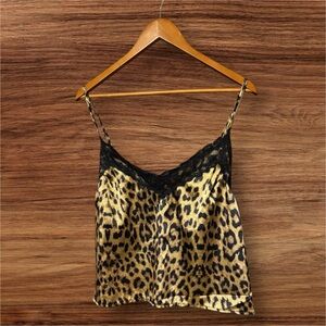 SHEIN Cheetah Print Satin Lace Trimmed Spaghetti Strap Camisole